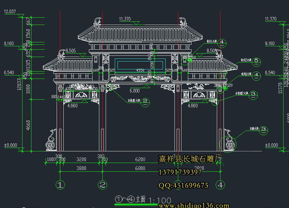 石牌坊CAD设计图